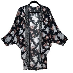 Feathers by Tolani floral print open sheer long line cardigan whimsigoth boho